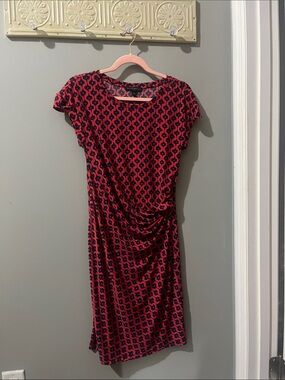 Banana Republic Red and Black Patterned Midi Dress